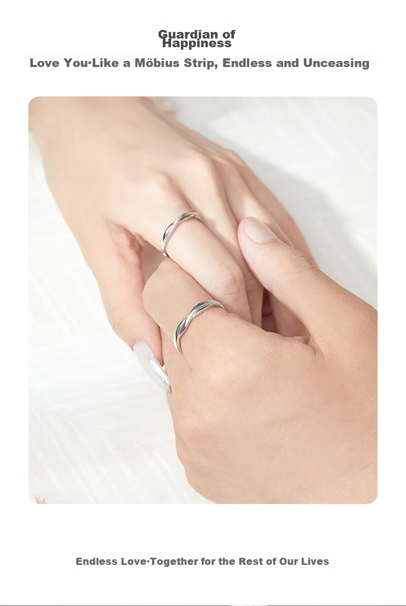 MANHE S999 Sterling Silver Couple Rings, One Pair of Engagement Diamond Rings, Adjustable Women's And Men's Rings, Valentine's Day Gift 10
