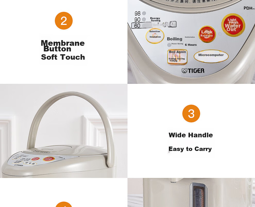 TIGER Electric Kettle, Smart Timer with 3 Temperature Settings, Anti-Drip Electric Kettle PDH-A22C 2.2L Electric Kettle Camel Color CU 27