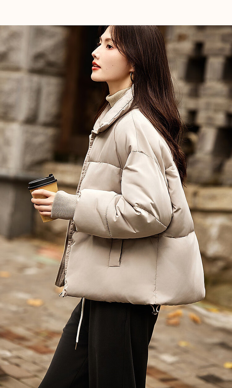 Fluffy Small Bread Winter Lightweight Warm Stand Collar Two-Way Wearing Cotton Jacket with Drawstring Short Women's Cotton Coat 21