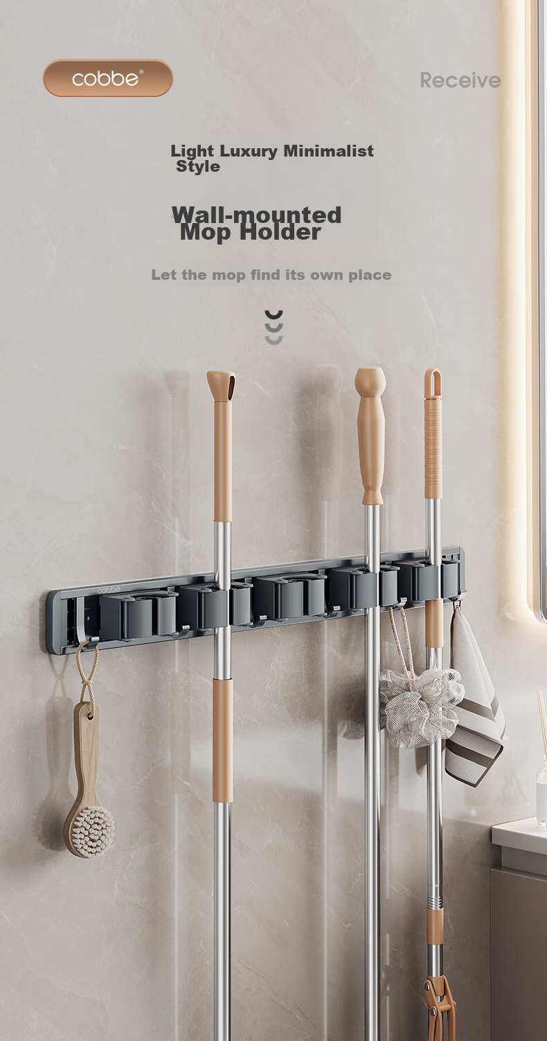 Cobbe Space Aluminum Mop Wall Hook, No Drilling Required, Broom And Cloth Holder, Bathroom Storage Organizer 1