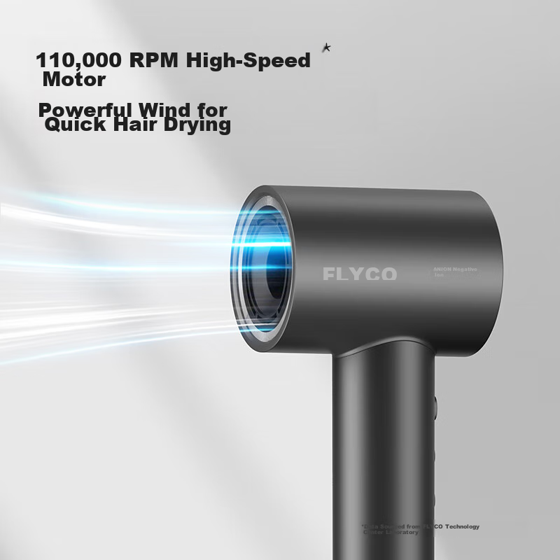 Фен FLYCO FH6370, 1600 Вт, 2 миллиарда отрицательных ионов, 110000 об/мин, 4 режима нагрева, 2 режима скорости, серый
