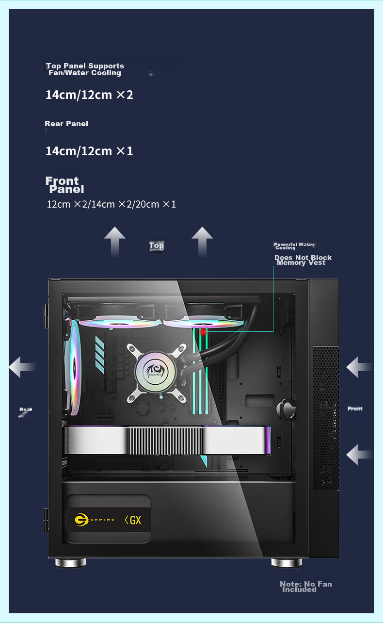 Great Wall Archimedes 1 Black Computer Case (Extra Wide Form Factor/MATX Small Motherboard/240mm Water Cooling Support/Glass Side Panel Fully Transparent/20cm Fan Mounts/Supports 50 Series Graphics Card) 9