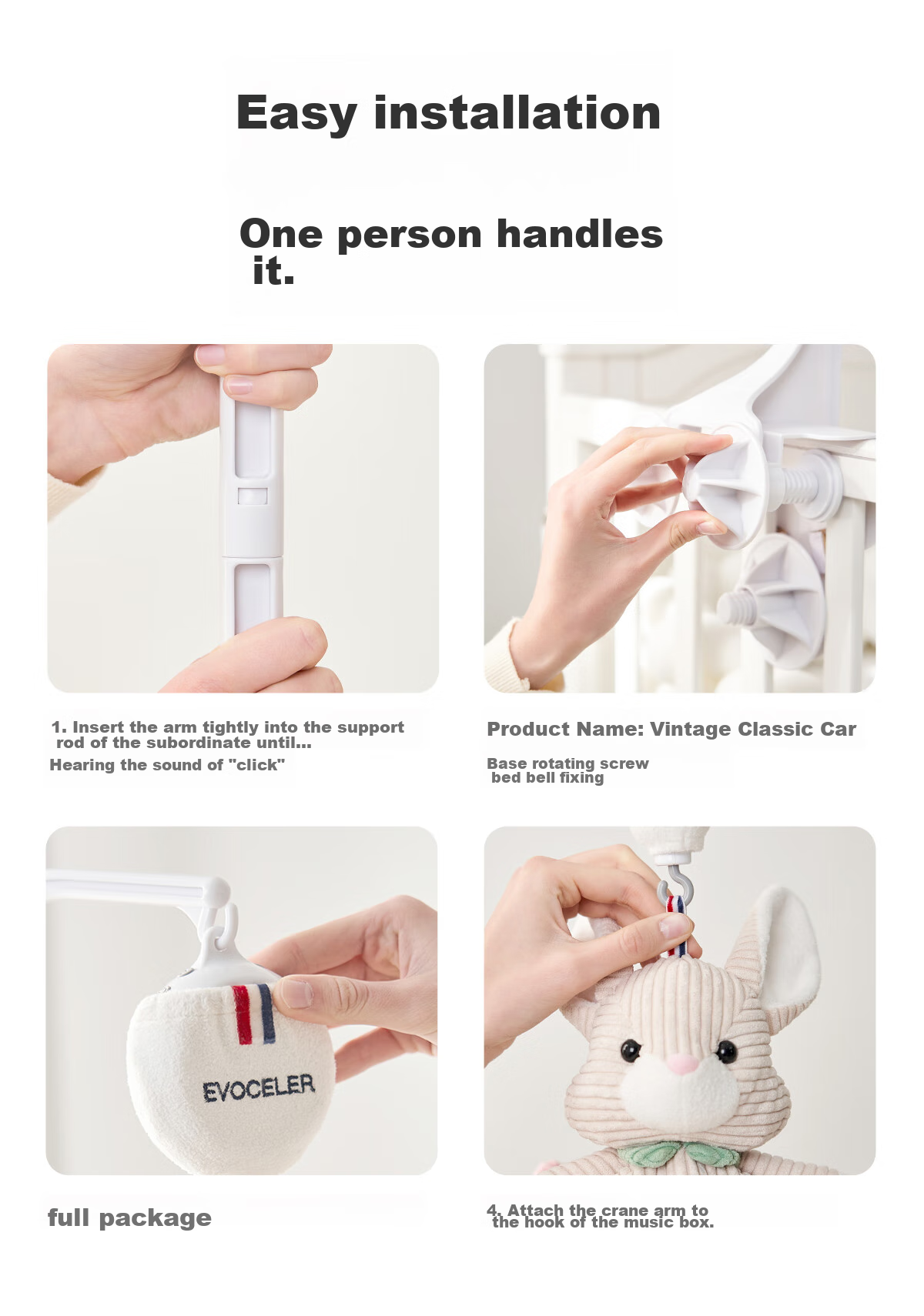 EVOCELER Baby Crib Mobile Toy, Newborn Soothing Aid, Bed Hanging Rattle, 0-1 Year Old, Welcome Gift, Full Moon And First Birthday Present 12