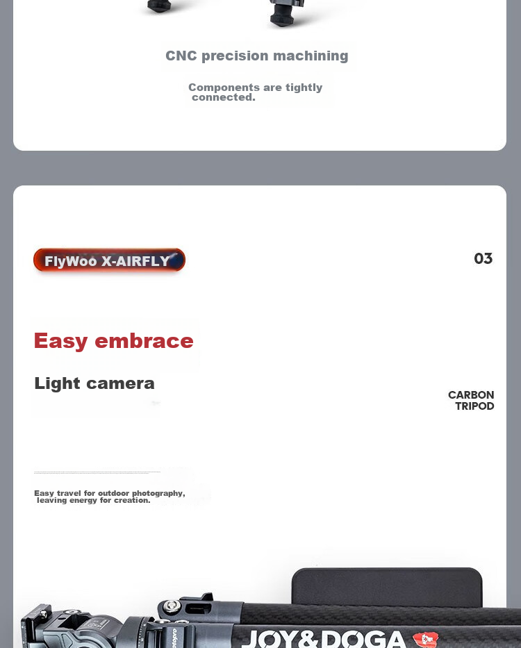 Fotopro X Joy Collaboration Edition, Flying One, Horizontal And Vertical Shooting Hydraulic Head, Carbon Fiber Camera Mirrorless Photography And Videography Tripod, Original Carbon Gray, Includes Phone Clamp 8