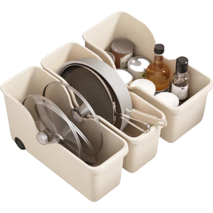 Baicaoyuan Storage Box, Kitchen Organizer with Wheels, Cabinet Storage Basket, Under-Sink Storage Container, Large Size