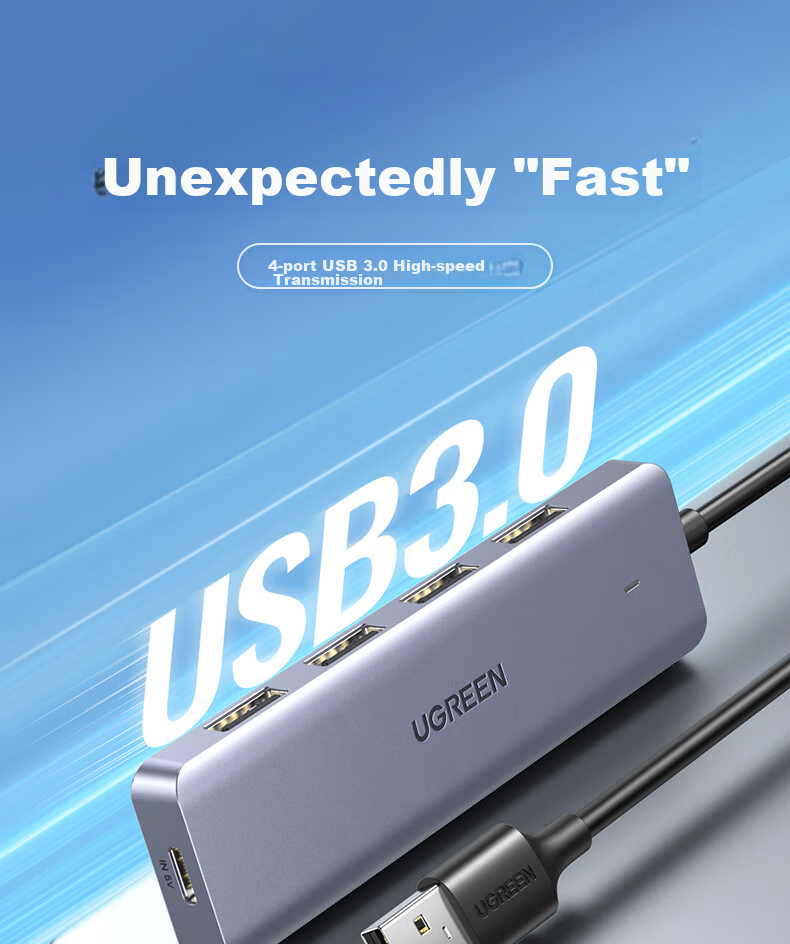 UGREEN Dual-Head Four-In USB Hub Expansion Dock, Type-C 3.0 Splitter, Multi-Port Adapter Converter for Laptops And Smartphones, 0.15m 2