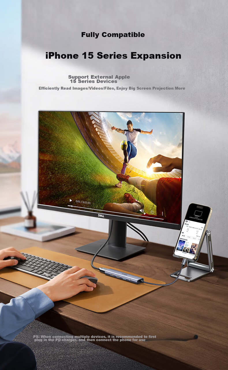 UGREEN Type-C Expansion Dock, 4K 60Hz Hub, USB Multi-Port Adapter, HDMI 2.0 Female Converter, Compatible with Apple Laptops, Mac Computers, IPad Pro, And Smartphones 15