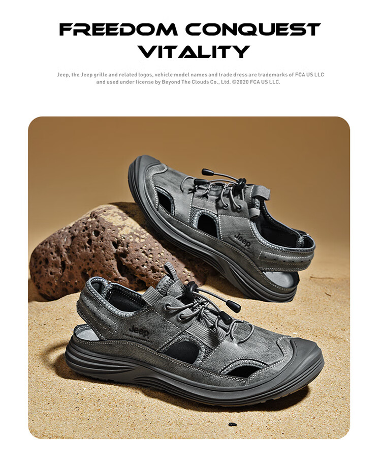 JEEP Men's Sandals, Outdoor Breathable Beach Shoes, Closed-Toe Water Shoes, Non-Slip Wear-Resistant River Tracing Shoes, Sports Casual Shoes 8