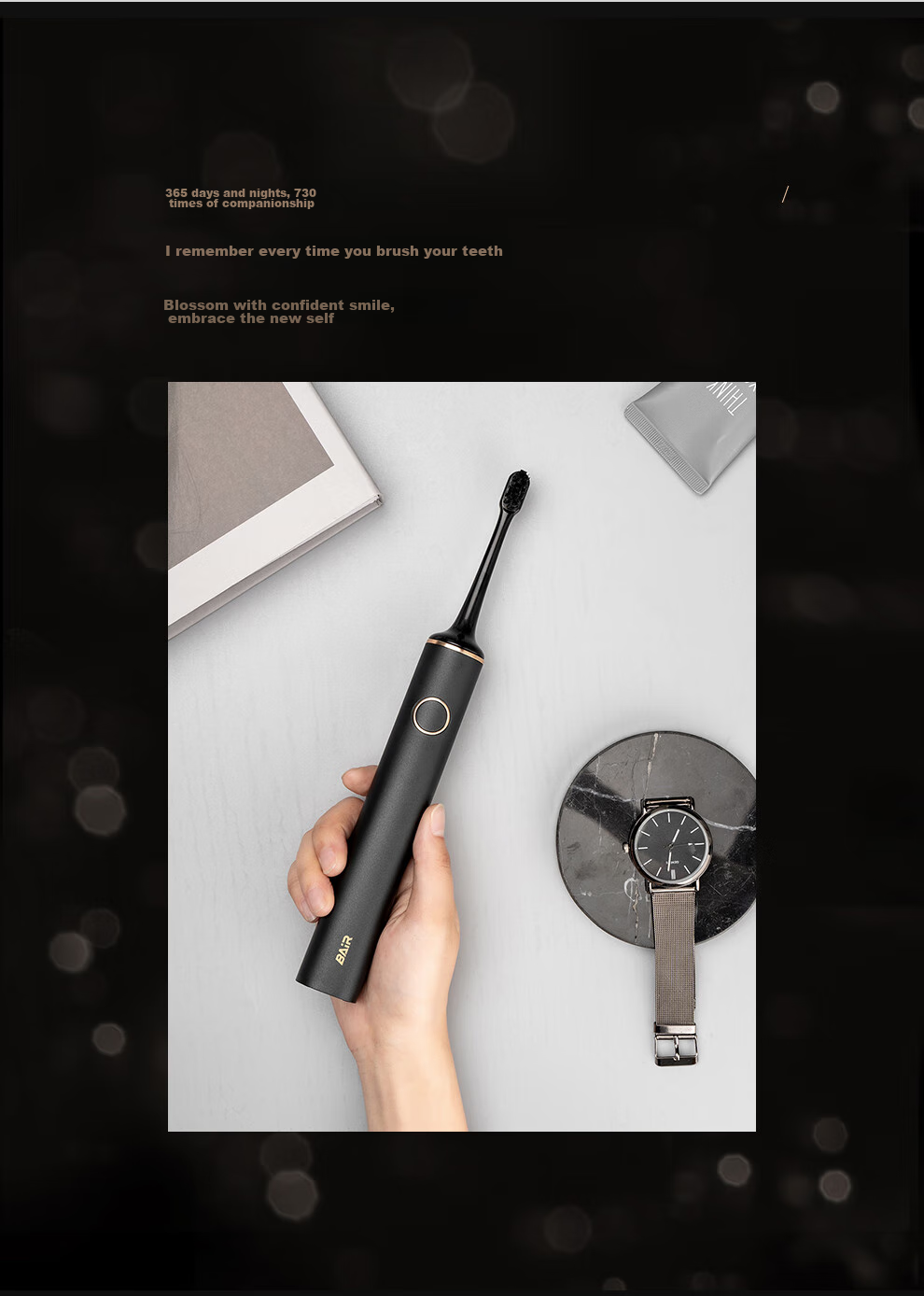 BAIR Luxury Customized Electric Toothbrush for Adults, Smart Sonic Portable Couple Gift Box for Boyfriend Girlfriend Student G1 Moonlight White 13