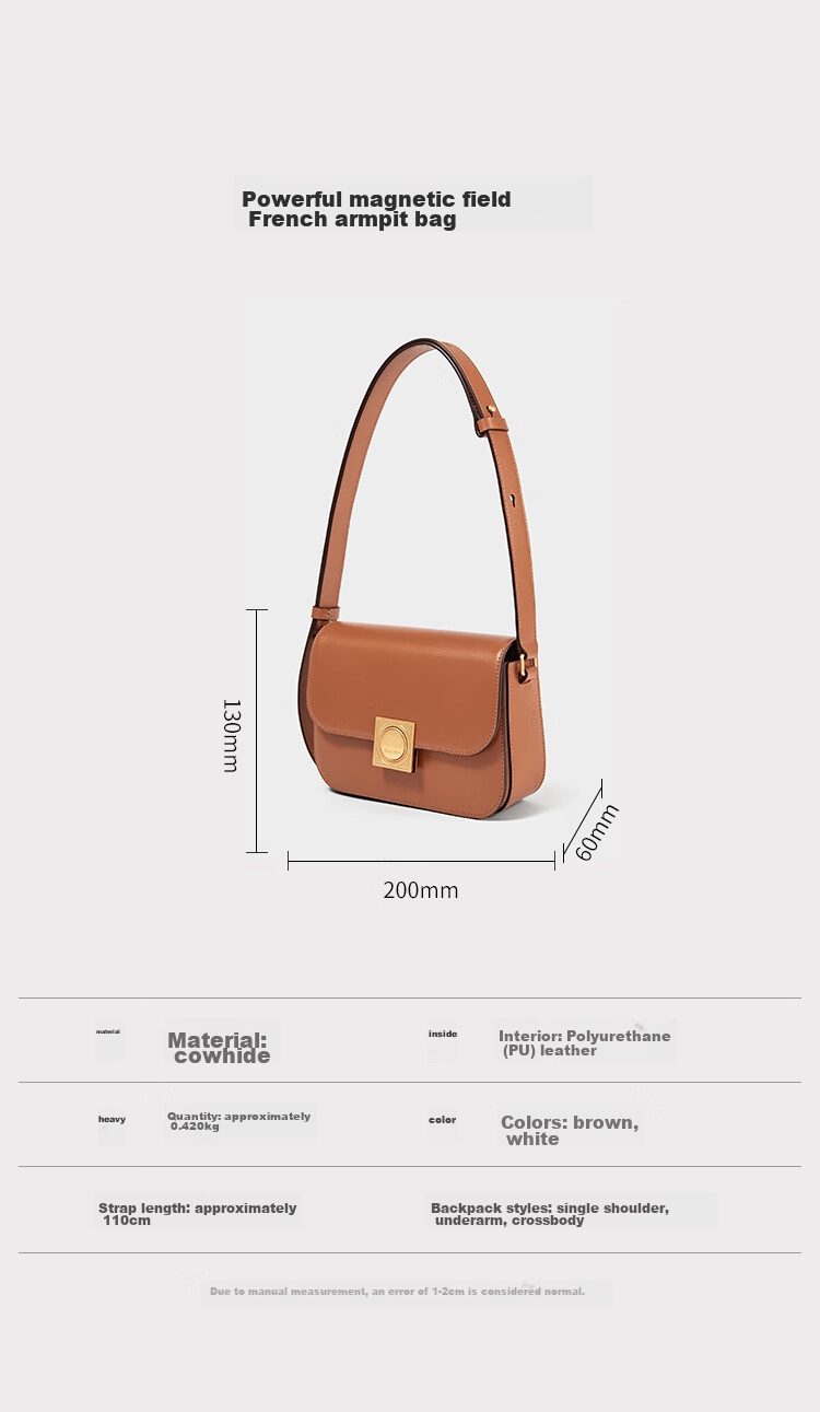 DISSONA Women's Handbag, Tofu-Shaped Shoulder Bag, Small Square Leather Crossbody Bag, Valentine's Day Gift, Brown - Small Size 3