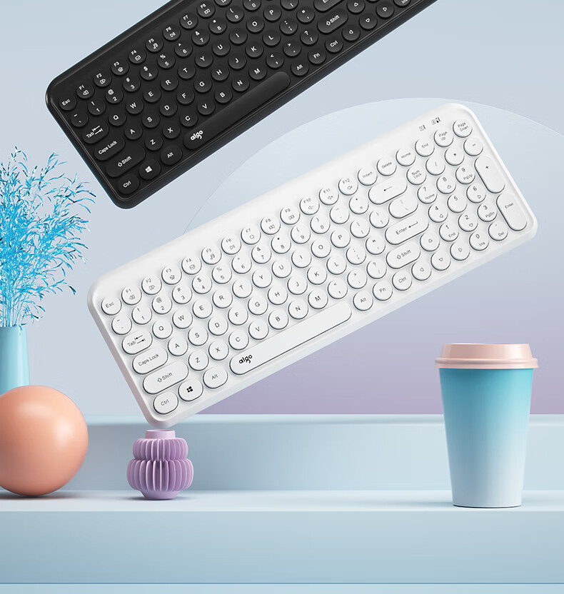 Aigo V610 Blue Quiet Office Business Keyboard, Wireless Bluetooth Connection, Rechargeable Lithium Battery, Compatible with WIN/MAC Dual Systems, Scissor Foot Structure, Full Size 2