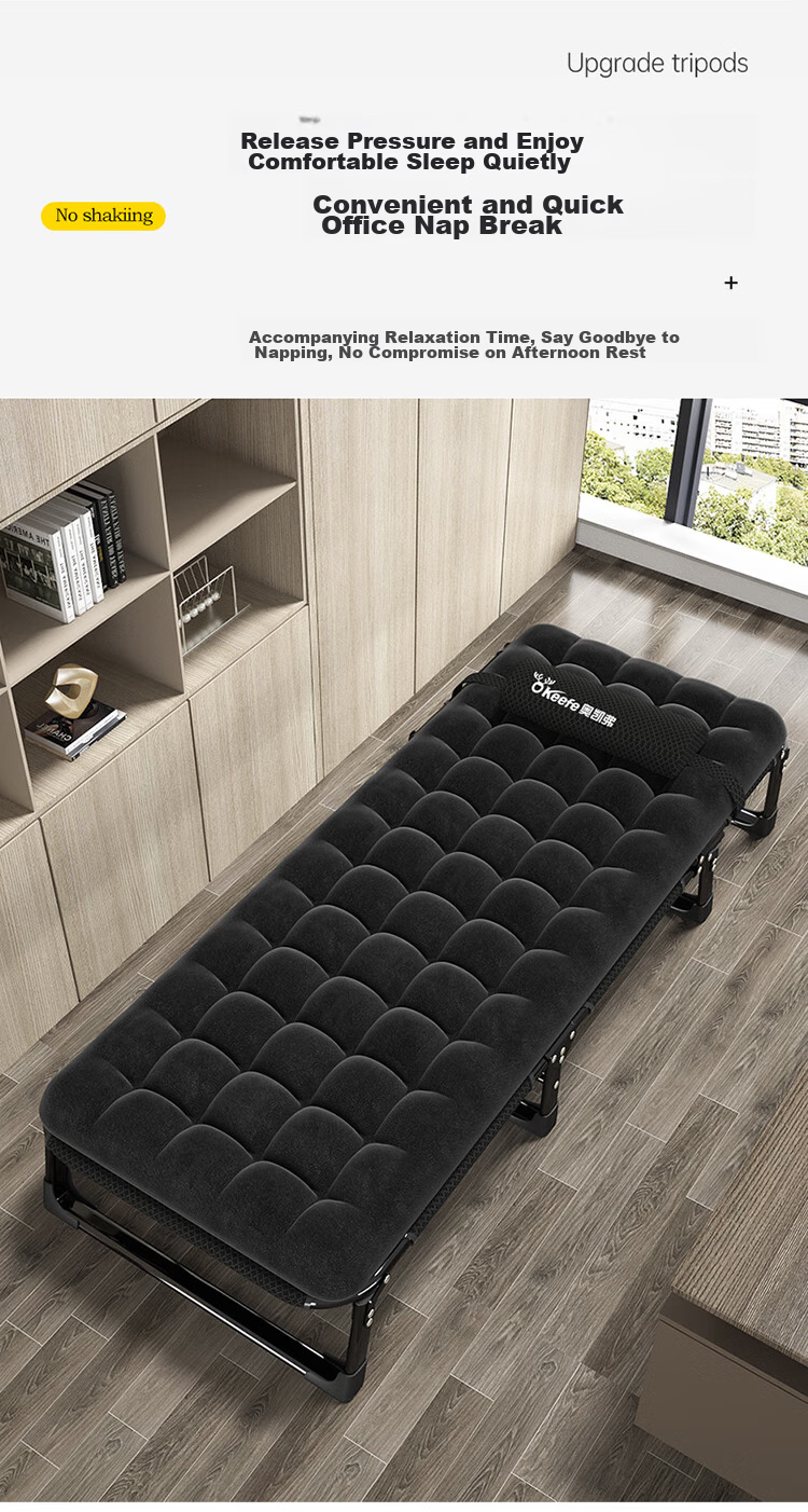 OKeefe Folding Bed Lounger Single Bed Office Simple Nap Bed Companion Care Bed Camp Bed with Thickened Cotton Pad 5