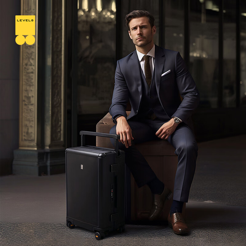 LEVEL8 20-Inch Carry-On Luggage, Wide Handle Aluminum-Magnesium Alloy Navigator Black Suitcase for Men And Wome