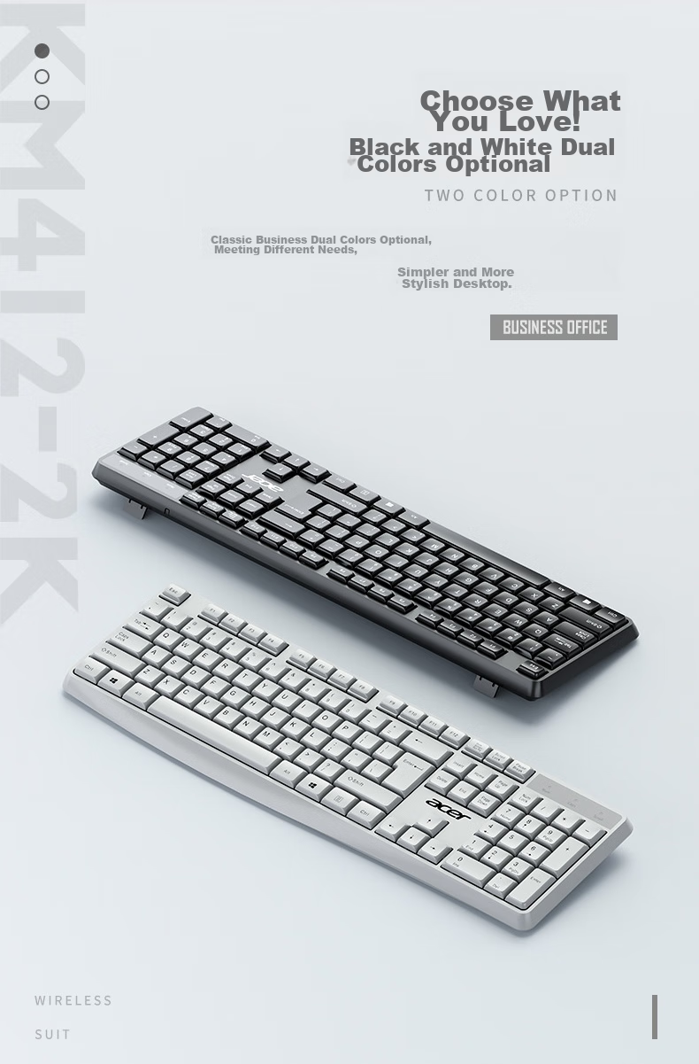 Acer Wireless Keyboard And Mouse Combo, Office Keyboard And Mouse Set, Splash-Resistant Computer Keyboard, Type-C Rechargeable Keyboard KM412 White 4