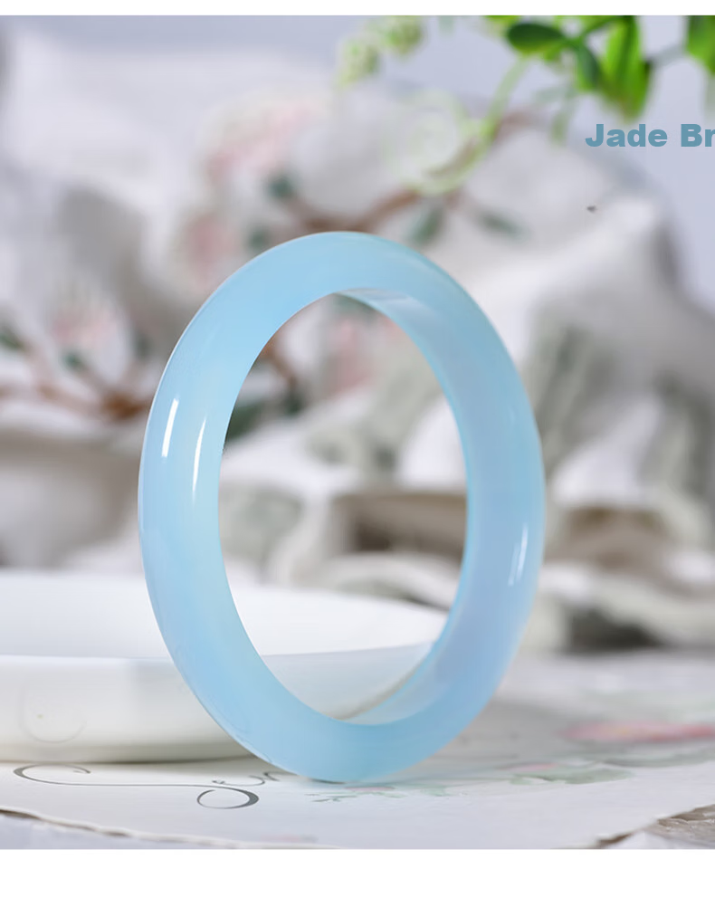 Jingying [Premium Grade] Jade Bangle for Women, Sea Blue Color, Ice Jade Chalcedony Bracelet, Birthday Gift for Wife Or Girlfriend 3