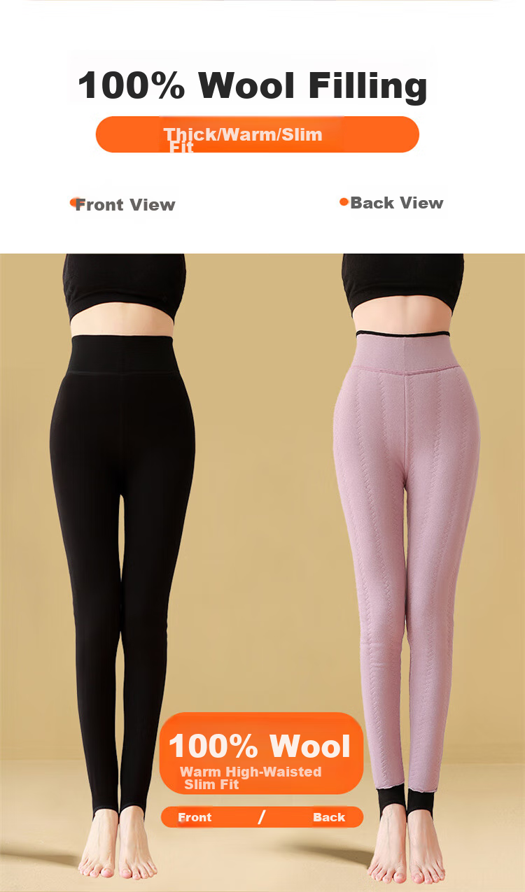 LangSha Women's Wool Leggings for Autumn And Winter, Fleece-Lined Thick Warm Pants, Suitable for Outdoor Wear, High-Elastic Slim-Fit Knee-Protecting Cotton Wool Pants 3