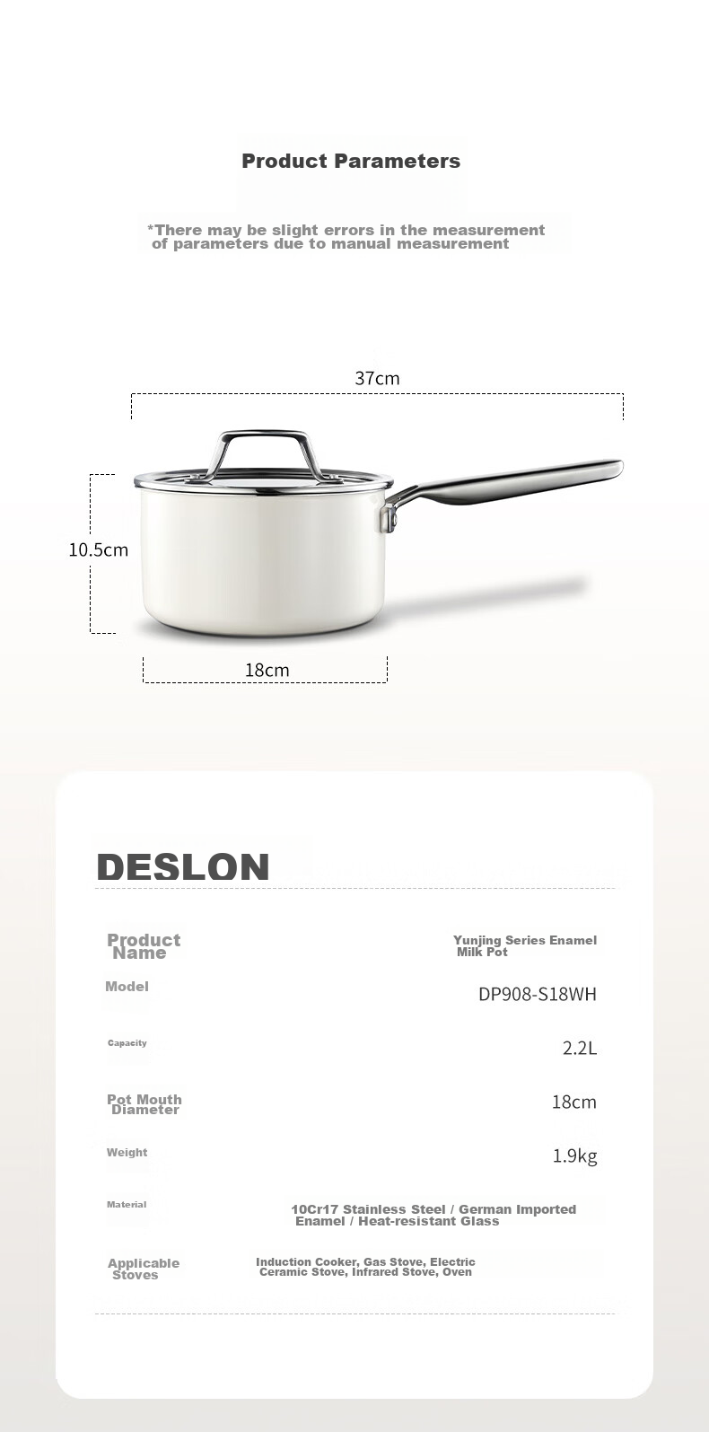 DES LON (DESLON) Enamel Milk Pot Non-Stick Pan Baby Food Pot for Boiling Milk, 18cm, Compatible with Gas And Induction Cooktops 12
