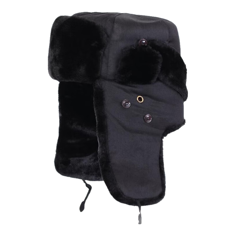 Pinzhide Northeast Lei Feng Hat Men's Ear Protection Winter Thickened Warm Cotton Hat Outdoor Labor Work Cap Black (Head Circumference 58-60cm)