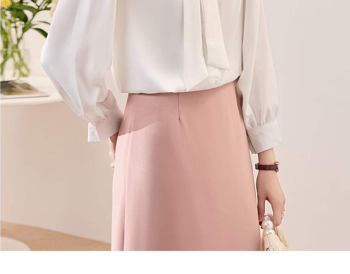 Chushen Long-Sleeve Shirt for Women, Elegant Lapel Design with Bow Tie, Casual White Blouse S13KC2990 Size M 24