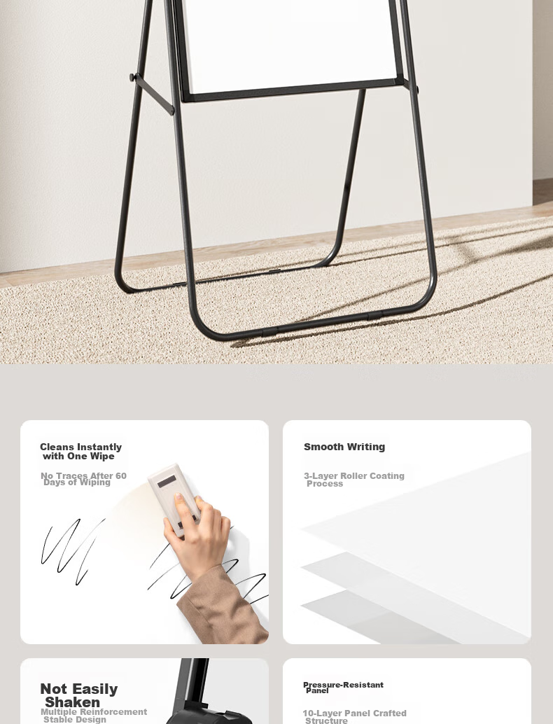 Deli U-Shaped Double-Sided Adjustable Whiteboard Writing Board, Small Blackboard for Home Use, Children's Teaching And Training, Memo Pad, Flip-Fold Whiteboard Paper, Erasable Magnetic Blackboard with Stand, 90*60cm 2