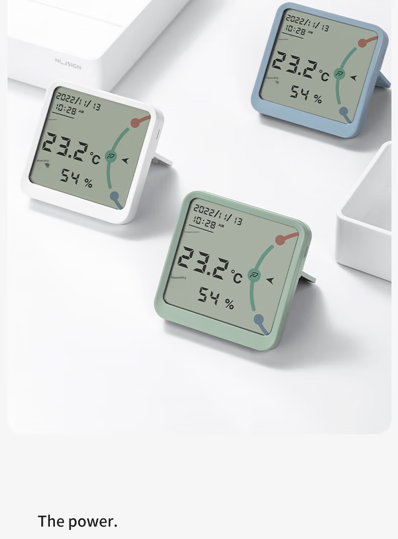 Deli Niusai Series Electronic Thermometer And Hygrometer, Wide Screen Display with Time Function, Metal Back Patch Included, White, NS873 12