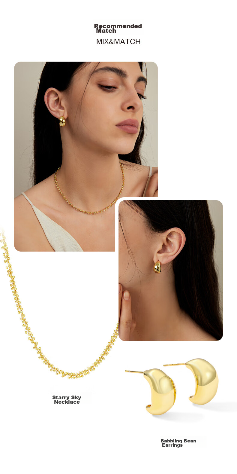 Arsis Free-Style Flowing Bead Stud Earrings for Women, Fashionable Versatile Earrings, Birthday Gift for Girlfriend, Gold Color 8
