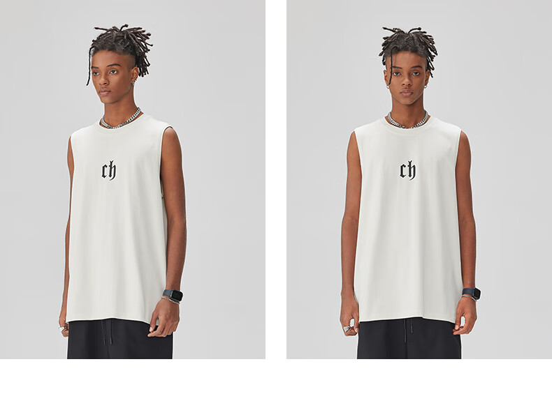 CHINISM CH Men's Vest, American-Style Pure Cotton, Casual High Street Wear, Loose-Fitting Letter Print, Breathable Sleeveless Top, CD2222T1021 24