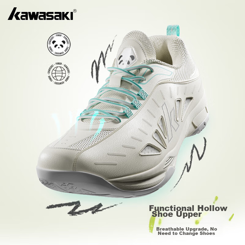 KAWASAKI Badminton Shoes for Men And Women, Shock-Absorbing And Wear-Resistant Sports Shoes Panda B3327 Beige/green Size 38