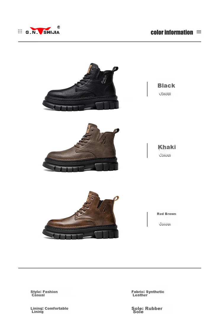 Bull Family Men's Autumn Winter British Style Martin Boots High-top Retro Versatile Work Boots Thick-soled Durable Shoes for Men 23