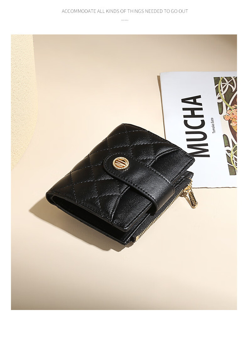 TUCANO Leather Women's Short Wallet And Card Holder, Two-In High-End Diamond Pattern Zipper Coin Purse, Birthday 520 Gift 7