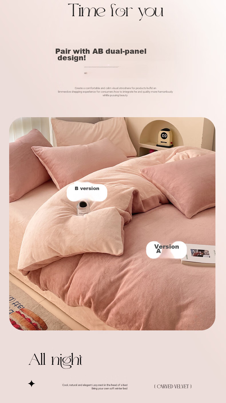Grace Milk Velvet Three-Piece Set, Flannel Student Dormitory Single Duvet Cover 150*200cm - Cocoa Pink + Fragrant Jade 9