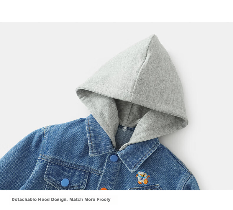 Ciciibear Boys' Denim Jacket, Baby Spring And Autumn Hooded Coat, Children's Autumn Clothing, Fall Season Wear 3