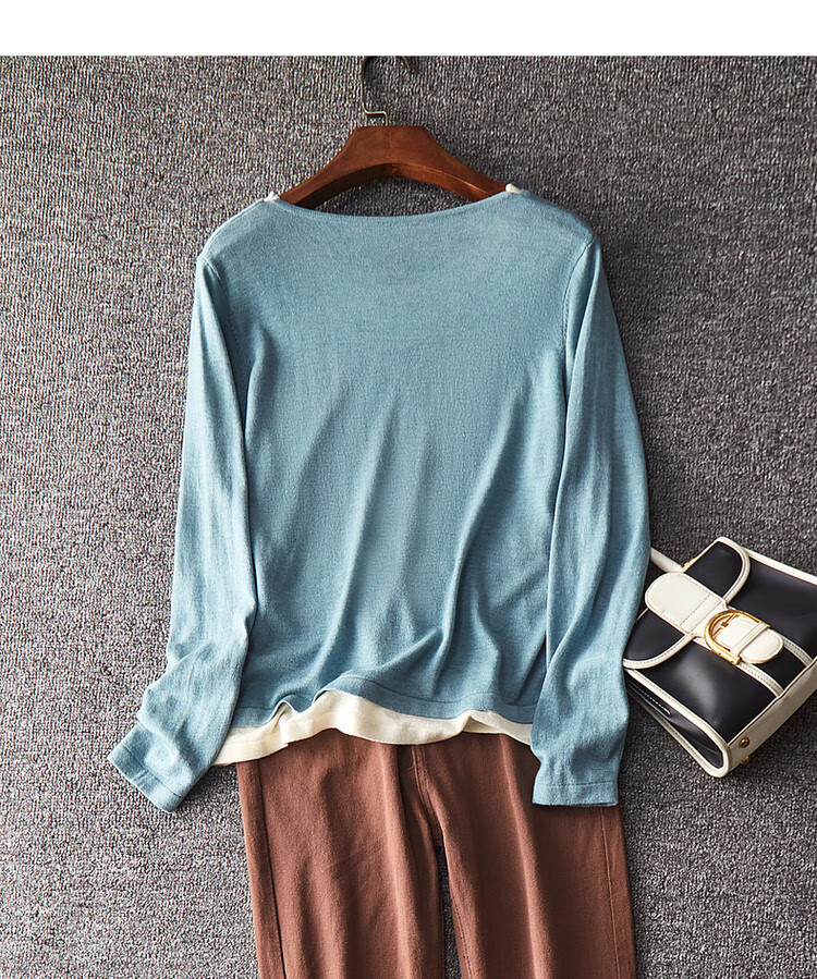 Dme [Color-Block Casual Knit Sweater] Spring And Autumn Commuter V-Neck Loose Long-Sleeve Sweater for Wome 18