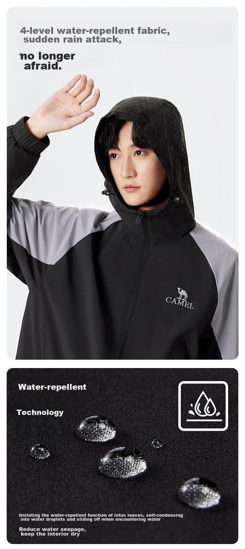 CAMEL Outdoor Sports Jacket for Men, Hooded Windproof Trendy Youth Hiking Coat, Spring And Autumn Season, M34BAKI098 3