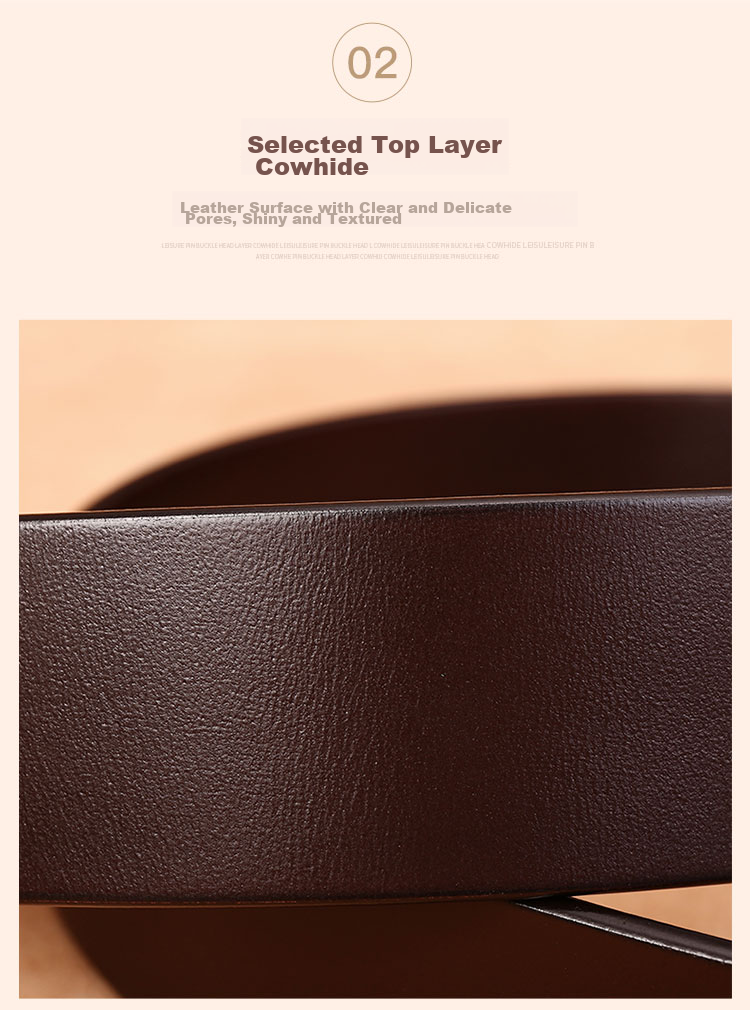 Cattlesboss Men's Belt with Copper Buckle, Genuine Top-Grain Leather, Pin Buckle, 1015 Birthday Gift, Dark Brown, 110cm 5
