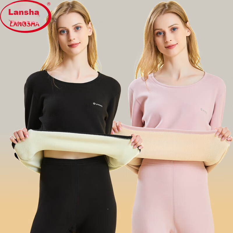 LangSha Women's Thermal Underwear, Fleece-Lined And Thickened, Autumn And Winter Base Layer, Cotton Sweater, Slim-Fit Top And Bottom Set