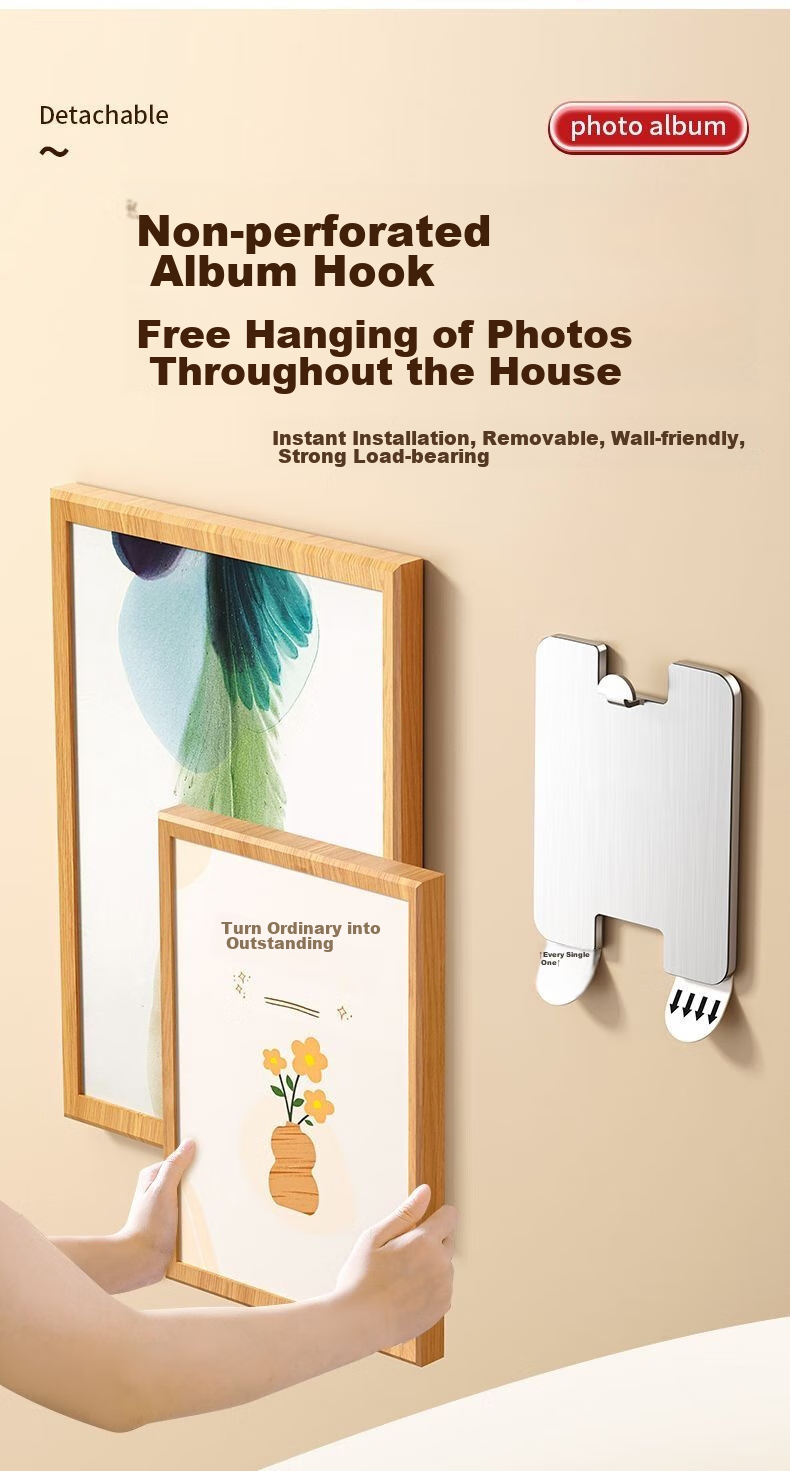 Bahainiao Hanging Kit, No Drilling Required, Specially Designed for Wedding Photos, Hooks for Wall Frames, Mural Adhesive Hooks, No-Trace Nails 1