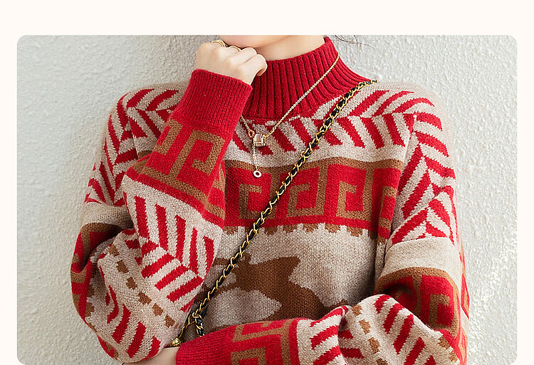 Dme [Vintage Filter] Autumn And Winter Rich Semi-Turtleneck Contrast Color Sweater, Flattering for Petite Women, Versatile Knitted Top 4