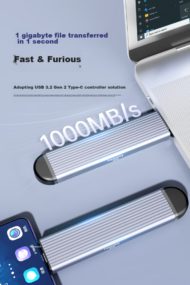 FANXIANG M.2 NVMe/SATA Dual-Protocol Portable Hard Drive Enclosure, Type-C/USB3.2 Dual Interface, SSD Laptop Direct Plug-In Hard Drive Enclosure MD80 8