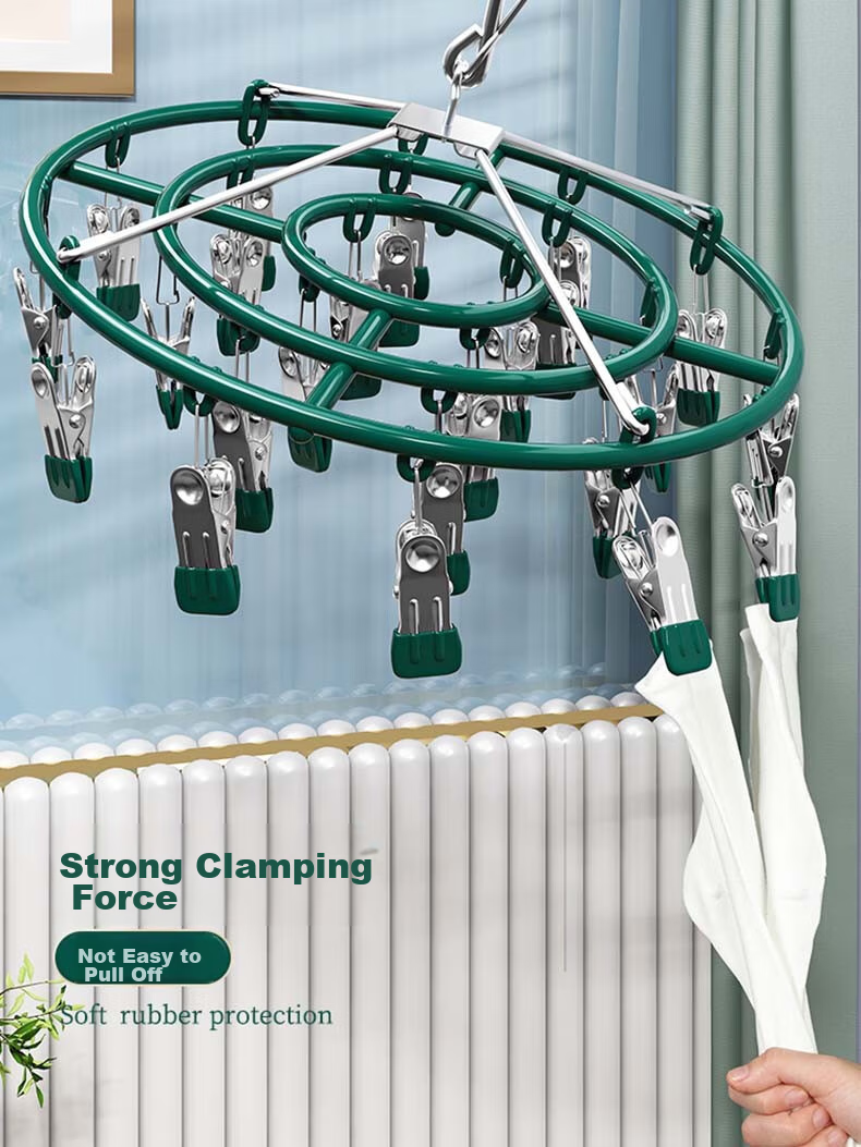 MUYA Stainless Steel Sock Rack, 24 Clips, Windproof And Non-Slip, Plastic-Coated Aluminum, Multi-Clip Clothes Hanger for Home Use 4