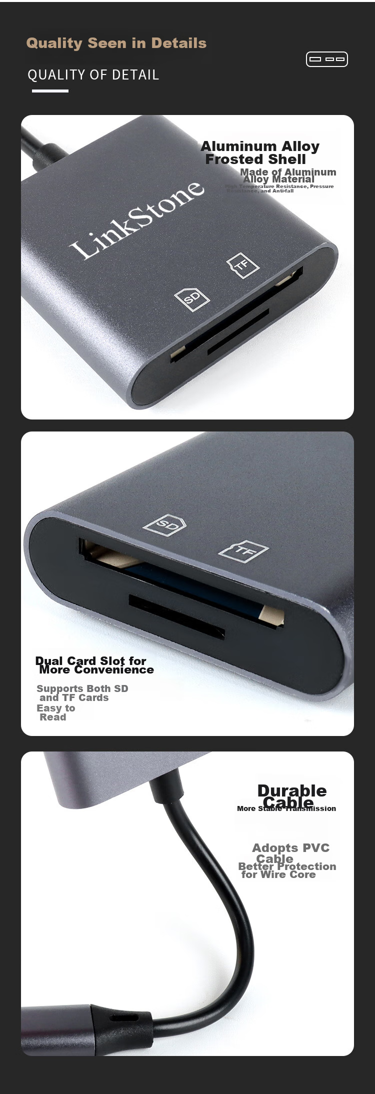 LinkStone Multi-Function Card Reader SD/TF Two-In Compatible with Apple Card Reader, OTG Card Reader, Dash Cam, DSLR Camera Monitoring, Smartphone And Camera Storage Memory Card 7