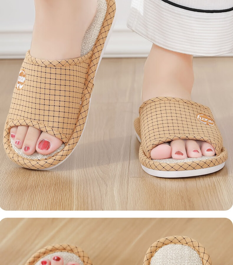 Huameijianbu Linen Slippers, Indoor Non-Slip, All-Season, Sweat-Absorbing, Breathable Cotton And Linen Slippers, HM6106, Gray, Size 42-43 23