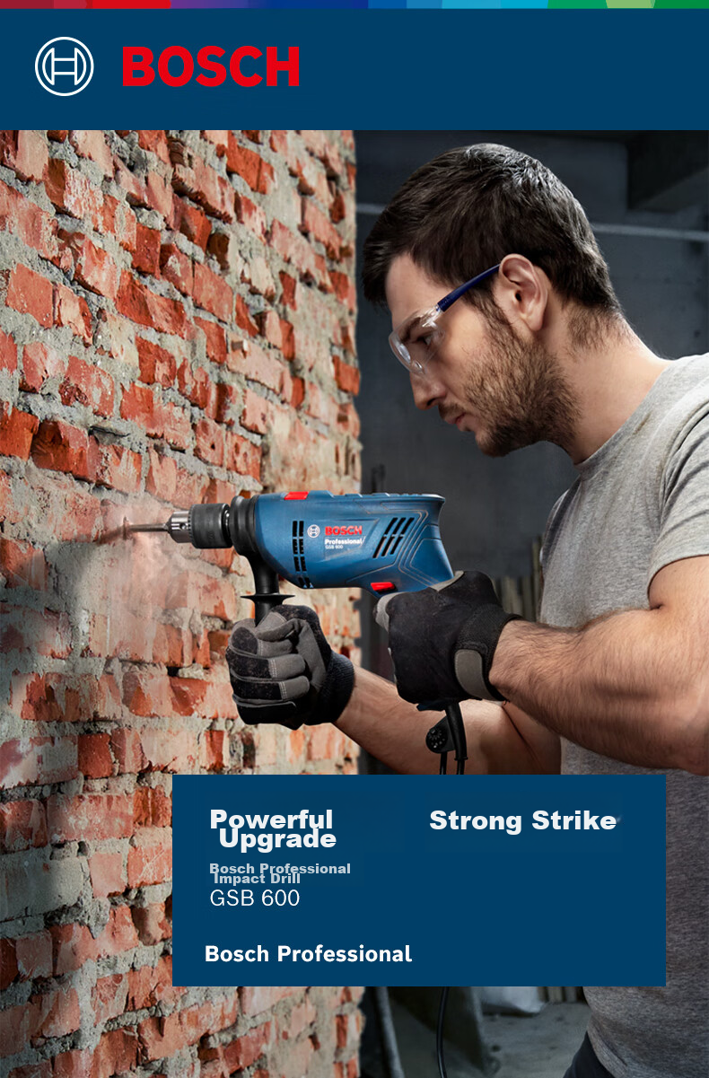 BOSCH Impact Drill, Electric Drill for Home Repair, Drilling Tiles, Wood, Metal, Brick Walls, 600W Corded GSB 600 2