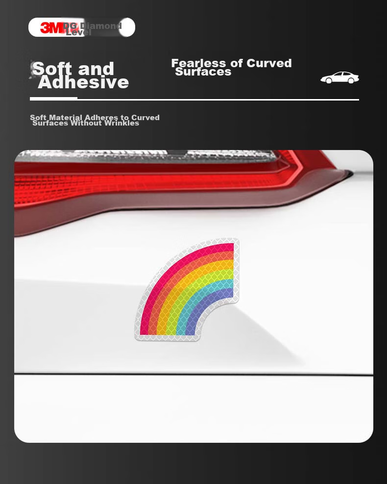 3M Reflective Warning Tape, Luminous Sticker for Electric Bikes, Motorcycles And Cars, Scratch Cover, Diamond Grade - Rainbow Signal, 8.5cm*8.4cm (1 Piece/bag) 5