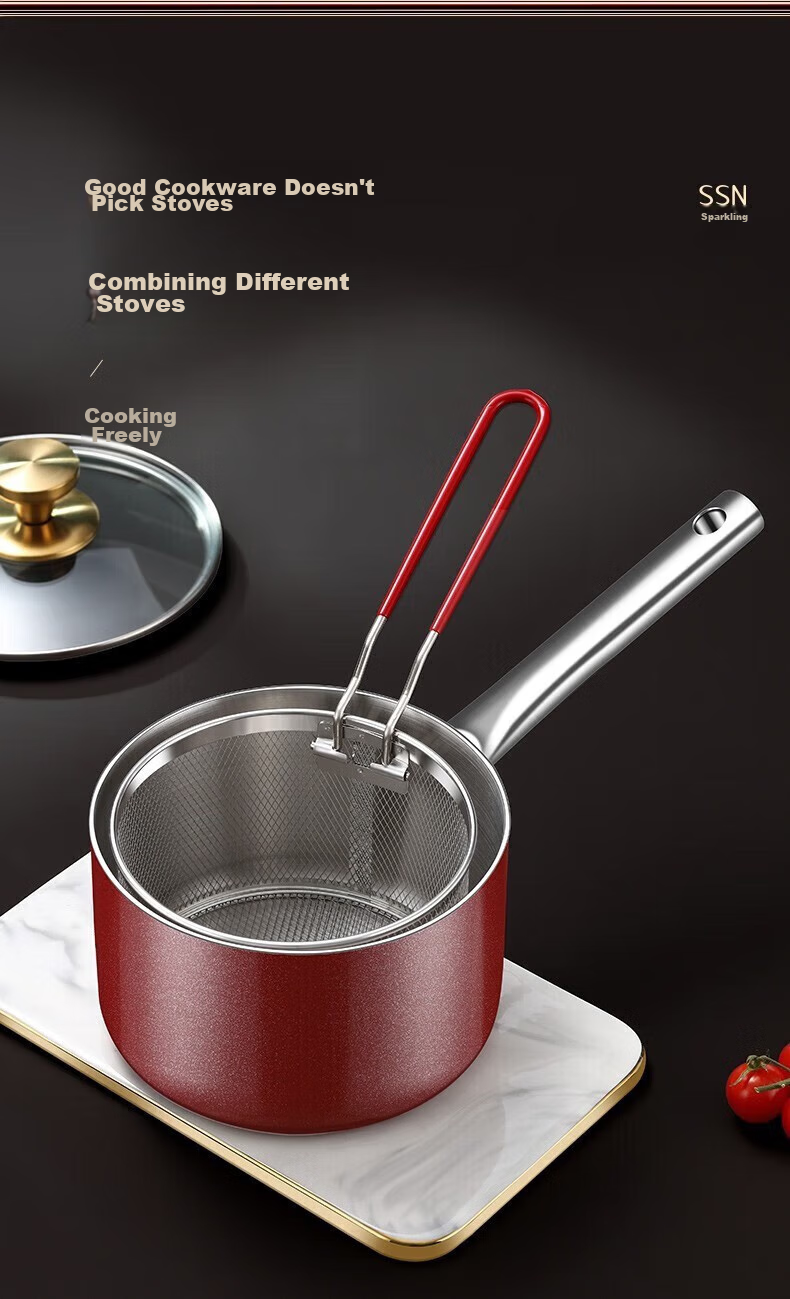 SSN Deep Frying Pan, Home Use for Fried Balls, Specialized Small Oil Fryer Pot, Deep-Frying Kettle, 16cm 8
