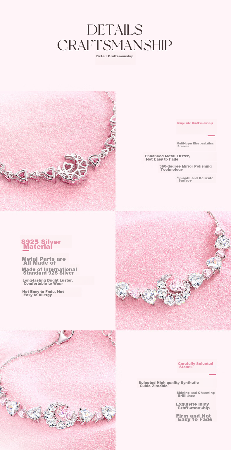 Fanci Silver Bracelet for Women, Heart Moon Couple's Necklace, Birthday Gift for Girlfriend, Anniversary Present 9