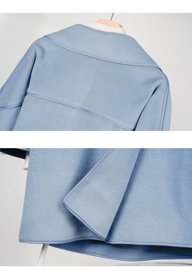 Dme Ladies Daily Autumn Winter Blazer Collar Straight Shoulder Drop Double-Breasted Double-Faced Wool Trimmed Mid-Length Coat for Women 9