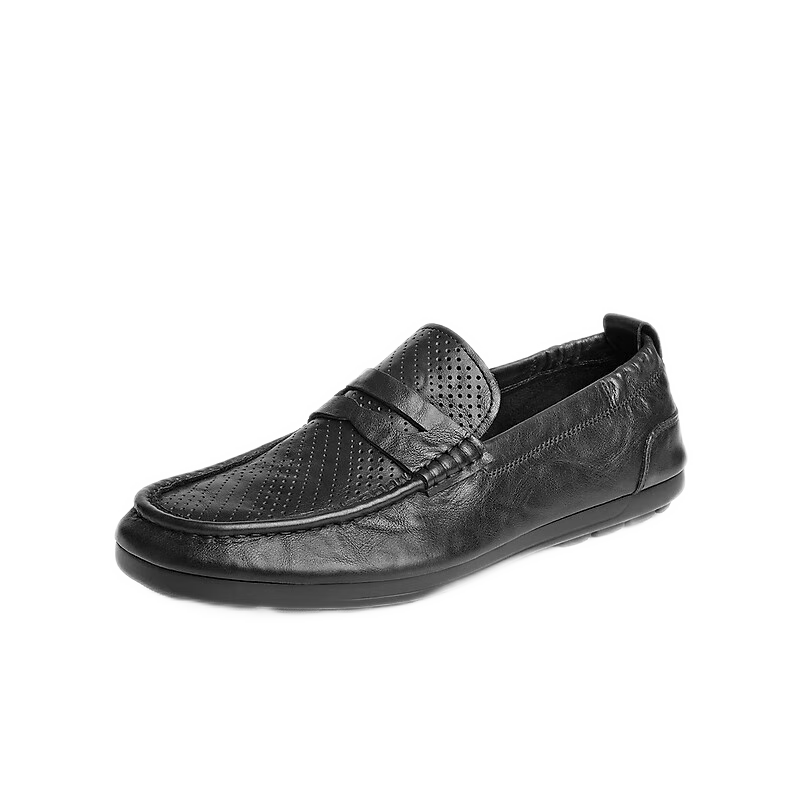 Belle Slip-On Casual Shoes for Men, Same Style As in Shopping Malls, Cowhide Leather Perforated Breathable Loafers 8HG01BM4 Black Size 41