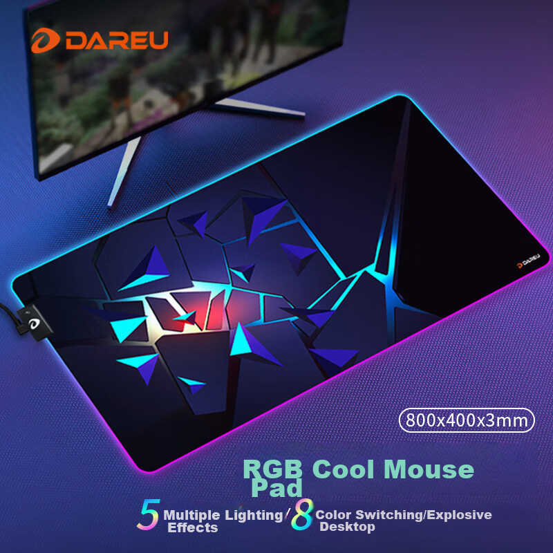 DAREU Professional Gaming Cool RGB Light-Up Mouse Pad, Large Size 800*400*3mm, USB Interface, Smooth Desk Mat, PE-T84 for VALORANT
