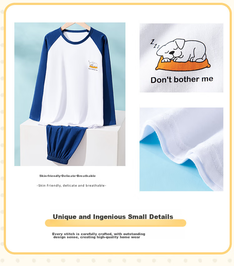 LangSha Children's Pajamas for Boys, Big Kids All-Season Pure Cotton Round Neck Loungewear, Baby Long-Sleeve Set Suitable for Outdoor Wear, Size 140 16